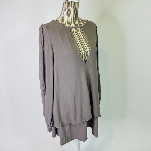 Free People Boho Deep V-Neck Keyhole Long Sleeve Mini Dress Small Women's - Picture 6 of 10